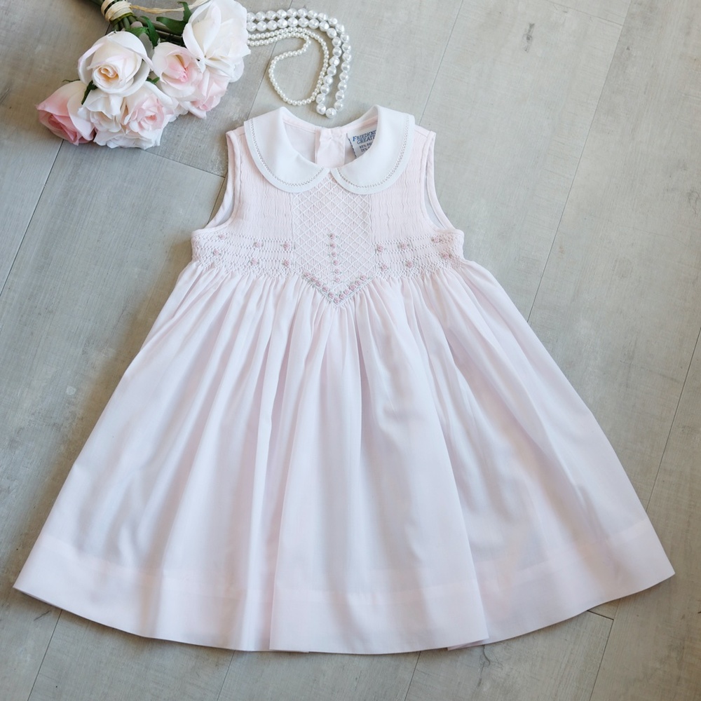 RARE Pink Dress Smocked Friedknit by Feltman Brothers 12 Month Spring LIKE NEW